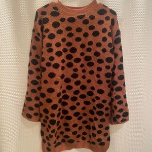 Brown Polka Dot Sweater Dress